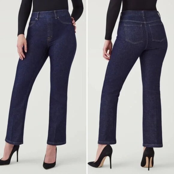 Spanx Cropped Kick Flare Jeans High Rise Large 20699R Stretch Denim Raw Indigo - Picture 1 of 10
